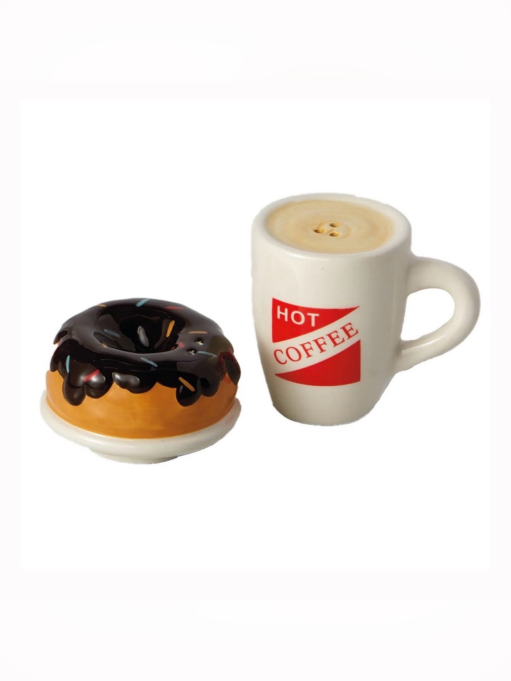 New Coffee Cup & Donut Ceramic Salt & Pepper Shakers